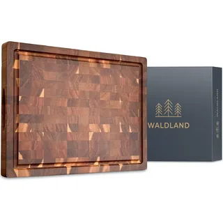 WALDLAND Premium Schneidebrett Holz Groß 40 x 30 x 3 cm I aus robustem Akazienholz I Holzbrett Küche I dickes Schneidebrett mit Saftrille I Stirnholz I Hirnholz