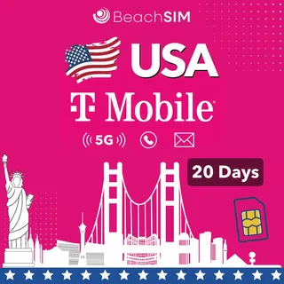 BeachSIM Prepaid USA SIM Karte 20 Tage. Unbegrenztes 5G-Datenvolumen, Anrufe und SMS. T-Mobile-Netz. Einfaches Aufladen. Schnelle Aktivierung. Kompatibel mit iOS und Android.