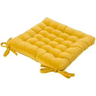 Homescapes Stuhlkissen Samt senfgelb 40/40/5 cm , Textil , Quadratisch , 40x5x40 cm , Oeko-Tex® , Heimtextilien, Wohntextilien, Sitzkissen