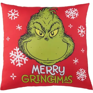 United Labels Grinch Kissen, Merry Grinchmas Kopfkissen, 40x40 cm, Rot, Sofakissen, Plüsch Dekokissen, Zierkissen