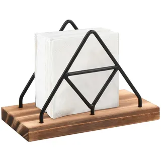 1Pcs Serviettenhalter Schwarz, Mode Servietten Halter Metall Serviettenspender, Dreieckige Gestaltung Serviettenständer mit Holzsockel, für Tischdekoration in Restaurant, Café, Hotel Oder Küche