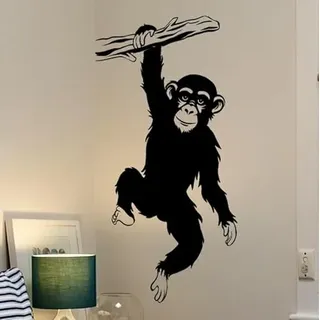 COVPAW® Wandtattoo Schimpanse Schwingend Ast Affen Schaukel 67 x 44 cm Schwarz Wandaufkleber Wandsticker Wohnzimmer Kinderzimmer Schlafzimmer Dekoration Zu Hause Büro Kindergarten usw. (Schimpansen)