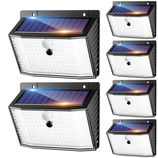 nipify Solarlampen für Außen mit Bewegungsmelder, 6 Stück 3 Modi Solarleuchten Aussenleuchte IP65 Wasserdichte, 168 LED Superhelle Solar Wandleuchte für Aussen Garage Wand