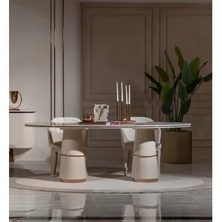 Beiger ovaler Esstisch großer Holztisch Designertisch  Esszimmermöbel - Beige