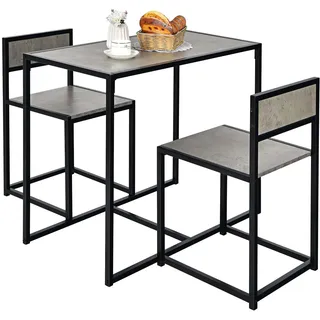 FANTASK 3-teilig Bartisch mit Stühlen, Platzsparend Esstisch mit 2 Stühlen, Kleine Essgruppe mit Metallgestell, Küchentisch-Set für Küche, Esszimmer und Bistro (Grau)