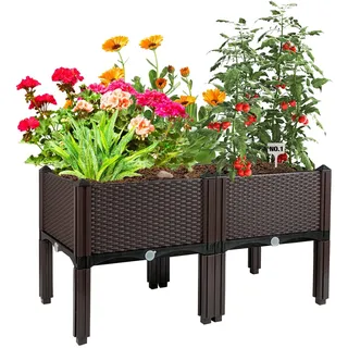 Hochbeet mit Beinen, Pflanzgefäße für große Pflanzgefäße, Outdoor-Pflanzen, erhöhte Kunststoff-Garten-Pflanzkästen, Blumentöpfe für Terrasse, Deck zum Pflanzen von Blumen, Gemüse und Kräutern