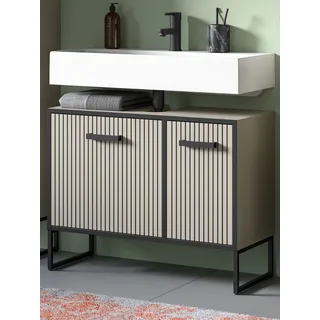 inn.furn Waschbeckenunterschrank "Scana" Sand und schwarz, Waschtisch 80 cm, Soft-Close - Beige, Schwarz