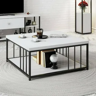 Dmora Couchtisch Ankaa, 90x90x40h cm, Weiß, Zeitschriftenablage