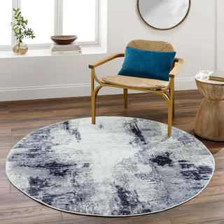 Livabliss Helsinki Wohnzimmer modern – Abstrakt Design in Marmor Optik für Wohnzimmer 160 cm Rund, Esszimmer, Schlafzimmer - Marmor e groß, weicher Kurzflor in Blau, Weiß und Grau