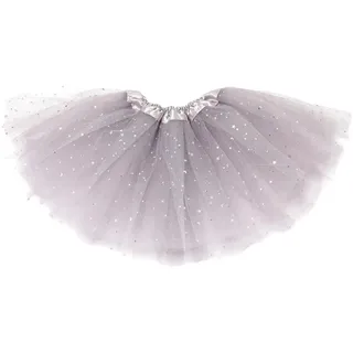 Blausky Damen Tüllrock 40cm,Glitzer Tutu Rock für Erwachsene,Elastisch Petticoat Unterrock Kurz Ballett Tütü Röcke Tanzrock mit Pailletten Karneval Kostüm Cosplay Party Festival,Grau