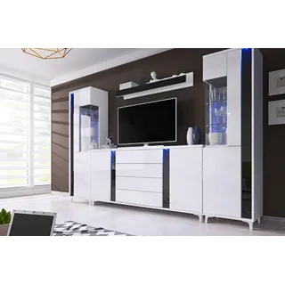 Hochglanz Wohnwand Schrankwand Wohnzimmer Schrank Vitrine Sideboard Wohnwände