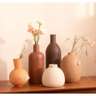VASETOPIA Vasen Keramik 5 Stück, Kleine Blumenvasen Set für Dekor, Minimalistisch Vase Home Decor für Pampas Grass, Wohnzimmer, Esszimmer (10 Dunkelbraun/Rotbraun/Khaki/Beige/Orange)