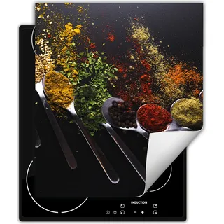 DarHaus Herdabdeckplatte 45x52 cm Anti Rutsch Matte Aufrollbar, Gewürze - Löffel