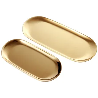 ANZOME Tablett Gold Serviertablett Servierteller Schmuckständer Gold dekoteller für Lebensmittel, Schmuck, Kosmetik (2 Stück - Mittel und groß)