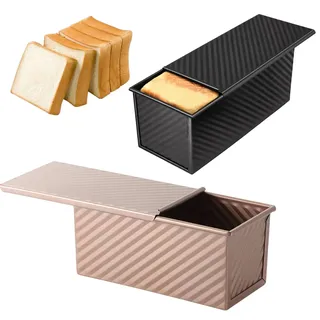 HECHKJ Toastbrot Backform mit Deckel – 2 Stück Brotbackformen Kastenform, Carbonstahl, Lüftungslöcher, Schwarz & Roségold, für Brot, Kuchen & Gebäck
