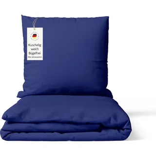 Bettwäsche 135x200 cm Blau 2-teilig einfarbig Mikrofaser Bettbezug mit Kissenbezug 80x80 cm – bügelfrei & hautfreundlich - Blau