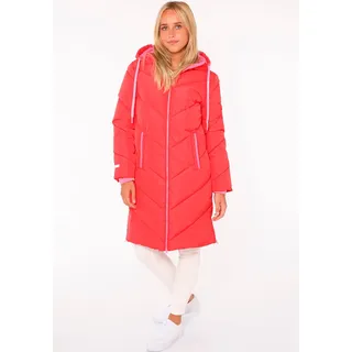 Steppjacke ZWILLINGSHERZ "Good Vibes Only", Damen, Gr. L, rot, Steppware, Obermaterial: 100% Polyester, mehrfarbig, normal ca. Mitte Knie, ohne Ausschnitt, angesetztes Bündchen, Jacken Steppjacke, mit Kapuze, Backprint und bedrucktem Zugband