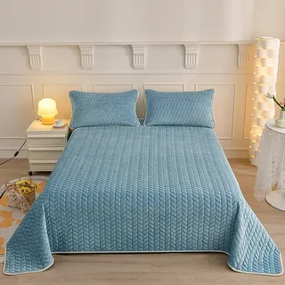 HAIBA Tagesdecke 90 x 200 cm Blau plüsch bettüberwurf Wendedesign Ultra Weiche Bett Quilt Leichte Mikrofaser Bettüberwurf Moderne Bedspread für alle Jahreszeiten