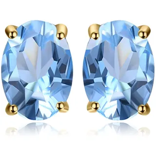 JewelryPalace Oval 1.9ct Natur Himmel Blau Topaz Birthstone Ohrstecker Silber 925 Damen, Schmuck Set, Ohrringe Silber Edelstein Mädchen, Ohrstecker Silber Klein mit Stein Frauen Geschenk Vergoldet