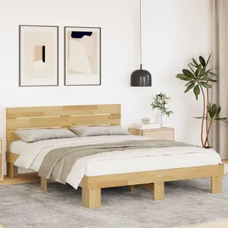 Möbel Doppelbett, mit Lattenrost, Massivholzbett mit Kopfteil ohne Matratze 135x190 cm Eichenholz - Holzbett Betten CHY460774 - Braun
