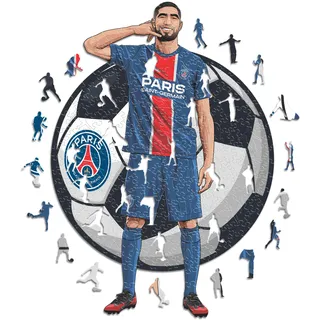 Iconic Puzzles - PSG, Achraf Hakimi, offiziell Lizenziertes Holzpuzzle, 100% nachhaltig, Geschenk für Erwachsene und Kinder, Größe S, 150 Teile