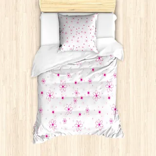ABAKUHAUS Prinzessin Mantele, Muster mit Blumen, Milbensicher Allergiker geeignet mit Kissenbezügen, 135 cm x 200 cm - 80 x 80 cm, Magenta Fuchsia Weiß - Weiß