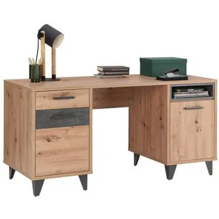 Forte Carryhome Schreibtisch Dunkelgrau, Eiche Artisan, Kunststoff, 1 Schubladen, rechteckig, konisch, 60x74x150 cm