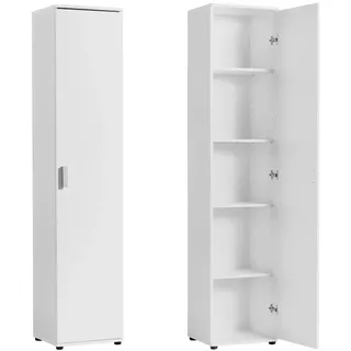 Home Collective Mehrzweckschrank mit 1 Tür & 4 Einlegeböden in weiß , Holzwerkstoff , Echtholz , 40x184x35 cm , Waschküche, Mehrzweckschränke