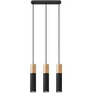Sollux G9 Pendelleuchte – Pendelleuchte Esstisch – Hängeleuchten & Pendelleuchten – Deckenlampe Hängend – Lampe Esstisch Hängend – Esstisch Pendelleuchte – PABLO Schwarz, Naturholz - G9-Fassung