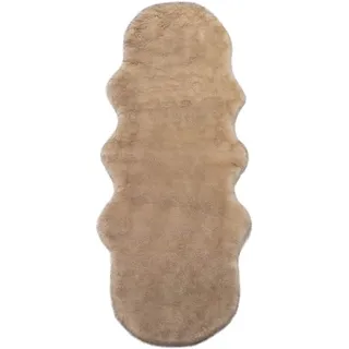 WOLTU Fellteppiche Schaffell, Kunstfell Lammfellimitat Teppich flauschig, Longhair Fell Optik, Dekofell für Stühle, Couch, Sofa Wohnzimmer Schlafzimmer, Weiß + Braun,(170-180) x 60cm