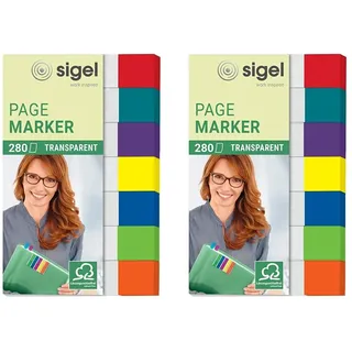 SIGEL HN677 Haftmarker Transparent, 7 Farben, 280 Streifen im Format 12 x 50 mm, aus Papier (Packung mit 2)