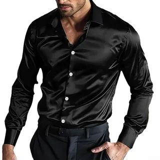 SPORTARC Herrenhemd, Satin, Seide, langärmelig, Freizeithemden für Hochzeit, Party, Clubwear