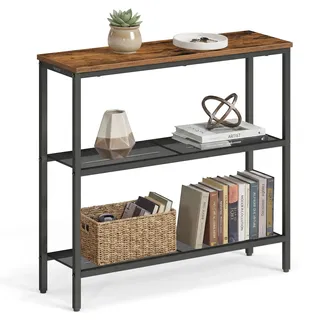 VASAGLE Konsolentisch, Flurtisch, Einteilige Tischplatte, einfache Montage, schmaler Sofatisch, für Flur, Schlafzimmer, Wohnzimmer, 3 Ebenen, 24 x 80 x 81,2 cm, vintagebraun-tintenschwarz LNT037KD01