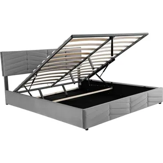 okwish Polsterbett 160x200 Hydraulisches Funktionsbett mit Bettkasten und höhenVerstellbares Kopfteil ohne Matratze