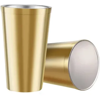Youda Doppelwandige Isolierbecher aus Edelstahl (2er-Set), Stapelbar, Kaffeetasse/Teetasse/Kühlende Biergläser, ideal für Kinder, für Reisen, Outdoor, Camping & Alltag, 16 oz (480ml, Golden)