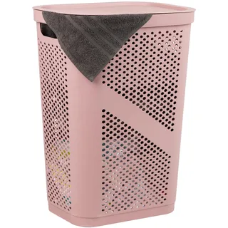 Mind Reader Schmaler Wäschekorb, 60 l, mit Deckel, belüftet, Kunststoff, 43 x 34 x 50 cm (L x B x H), Rosa