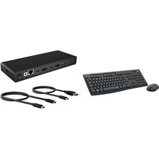 ICY BOX USB-C Docking Station (14-in-1) für 2 Monitore & Logitech MK295 kabelloses Tastatur-Maus-Set mit SilentTouch-Technologie, Shortcut-Tasten
