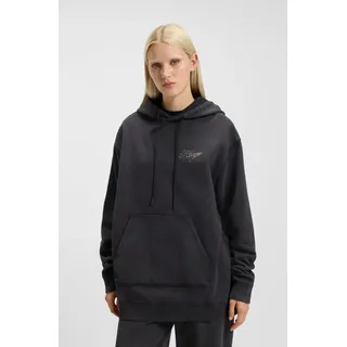 Hoodie HUGO "Dejandra", Damen, Gr. XL, schwarz 001, Sweatware, Obermaterial: 100% Baumwolle, unifarben, normal, hoch geschlossener Ausschnitt, angesetztes Bündchen, Sweatshirts Hoodie, Oversized Fit, Strassapplikation auf dem Rücken