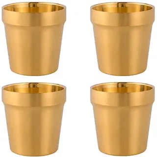 YULIAO 4 Stück Premium Edelstahlbecher, Bruchsichere Metallbecher, Isolierter Doppel-Edelstahlbecher, Stapelbar Metallbecher Ohne Henkel für Reisen, Outdoor und Camping (Gold)