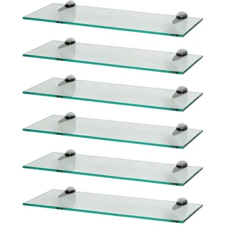 Harbour Housewares 6X Klar 50cm Schwebende Wandregale aus Glas - Badezimmer Dusche Küche Regale Lagerung Anzeigeeinheit mit Silberne Klammern