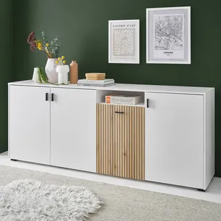 Sideboard 200 cm breit weiß matt mit Eiche gerillt HUNTER-61 - Weiß