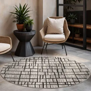 Teppich TED BAKER "Crouch, Wendeteppich", schwarz weiß, H:8mm Ø:160cm, Polypropylen, Teppiche, Teppich, Designteppich, Wetterfest, Pflegeleicht, Modern, Wohnzimmer, Terrasse