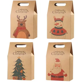 Geschenktüten Weihnachten mit Griff Kraftpapier, 16 Stücke Weihnachtstüten Weihnachten Geschenktaschen Papiertüten Schokolade Süßigkeiten Organizer Geschenkbox Verpackung für Kinder & Adventskalender