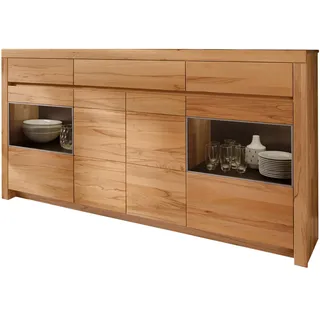 Valdera Sideboard , Kernbuche , Holz, Glas , Kernbuche , massiv , 3 Fächer , 3 Schublade(n) Schubladen , 211.2x110.5x42.1 cm , Typenauswahl, Beimöbel erhältlich, in verschiedenen Holzarten erhältlich , Holzmöbel, Wohnwände Holz, Wohnwand Serien Holz