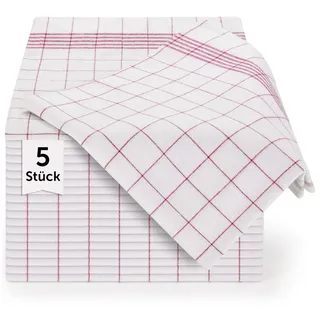 Blumtal Geschirrtücher 5er Set, 50/70 cm, 100% Baumwolle, kariert , Rot , Naturmaterialen , 50x70 cm , Heimtextilien, Geschirrtücher & Schürzen, Geschirrtücher