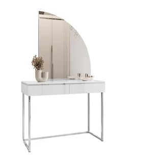 lookway Schminktisch AURORA-Q SILVER Hochglanz auf silbernem Gestell - Weiß Silber