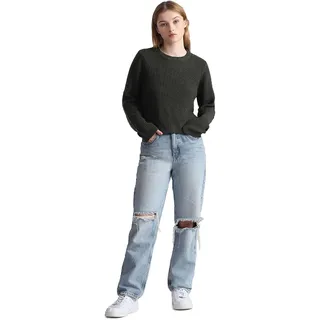 ONLY Damen Cropped Rippstrick Pullover Kurzer Langarm Sweater Verkürztes Basic Oberteil ONLMALAVI, Farben:Grün,Größe Damen:XL