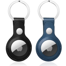 Nepfaivy Schlüsselanhänger Hülle für Airtag aus PU-Leder - 2er Pack Anhänger Kompatibel mit Apple Airtags, Tragbares Leder Case Zubehör für Air Tag Tracker(Schwarz + Blau)