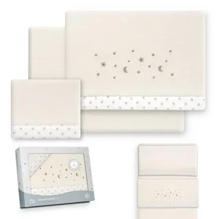 Interbaby - Bettwäsche-Set für Kinderbett, 50 x 80 cm, Baby – Winter-Bettwäsche aus Coralina-Stoff – Modell Stern Mond – enthält Bettlaken + Bettlaken + Kissenbezug