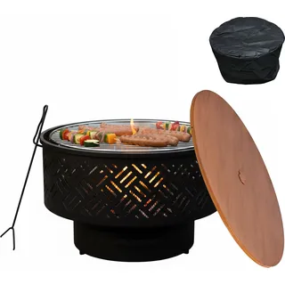 relaxdays Feuerschale mit Deckel und Grill